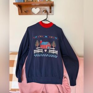 Vintage Navy Blue Endless Designs Sweater with Farmhouse Design